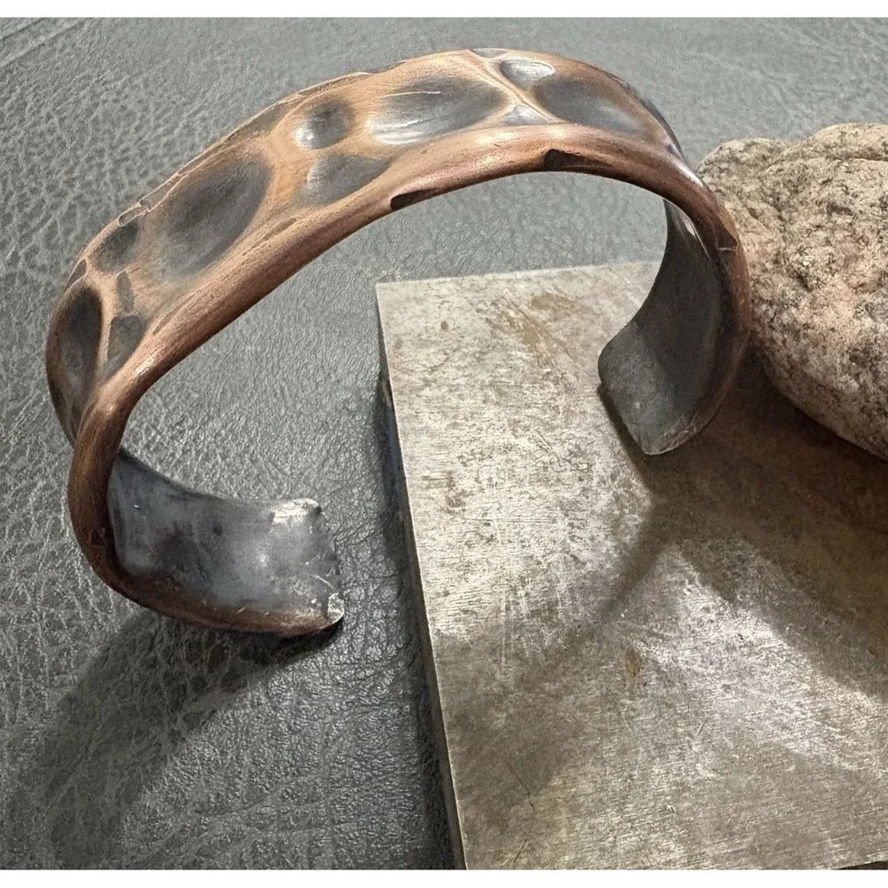 Brutalist M Men's Wide Hammered Thick Copper Artisan Cuff Bracelet Viking